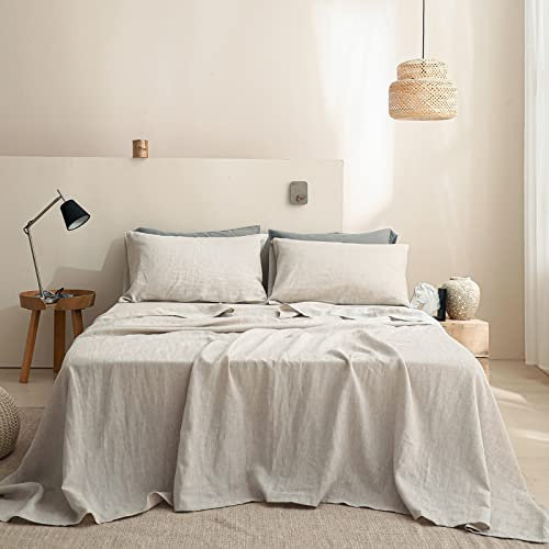 Simple&Opulence Sábana Plana 100% Lino Estilo Básico, Sábana Plana Super Suave Adecuada para Todas Las Temporadas(255cm x 270 cm,Lino)