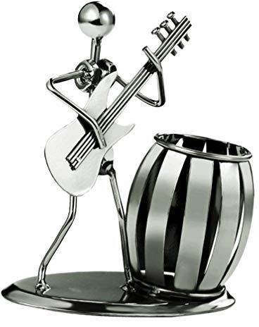 BESPORTBLE Metal Musiker Figurine Stifthalter Büroaccessoire Für Schreibtisch Handgefertigter Organizer Vintage Gitarrist Dekoration Für Musikliebhaber