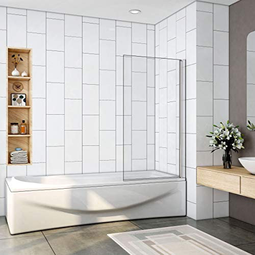 Parete Per Vasca Anta singola 80x140cm Sopravasca da Bagno in Vetro Temperato Trasparente 6 mm con telaio cromo lucido