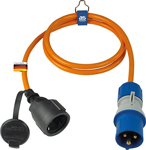 as - Schwabe Camping CEE-Adapterleitung 1,5m orange - CEE-Stecker 3-polig mit powerlight Spannungsanzeige + Schutzkontaktsteckdose - für Camping und Outdoor-Einsatz - spritzwassergeschützt IP44, 62435