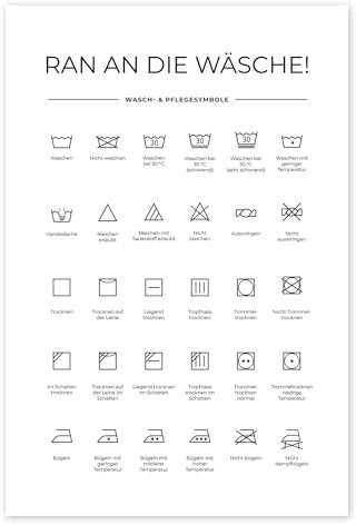 Wasch- & Pflegesymbole Poster von Typobox 20 x 30 cm Schwarz-Weiß Wandbilder Wanddeko