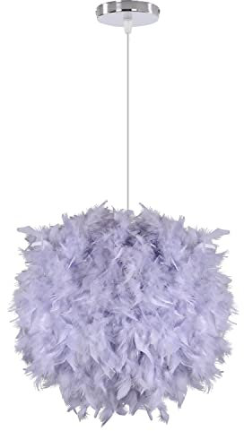 WOTTES Feder-Pendel-Lampenschirm Moderne dekorative Pendelleuchte Feder-Deckenlampe E27-Fassung 40W geeignet für Schlafzimmer, Flur, Wohnzimmer (Leuchtmittel nicht enthalten) (grau)