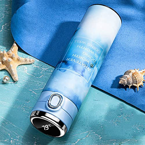 Termo aislado Botella de agua deportiva, 450ML Botella de agua termo inteligente Pantalla de temperatura digital LED Tazas térmicas de café de acero inoxidable Tazas de aislamiento inteligente (450ml,