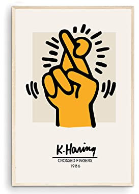 Keith Haring Poster, gekreuzte Finger 1986, Ausstellungsposter, Keith Haring Pop Art, Street Art, Geschenk für Freunde, Dekorbüro, Galerie-Wandposter (ungerahmt), 40,6 x 61 cm