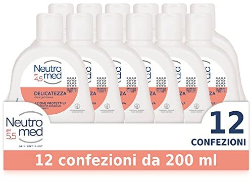 Neutromed, Detergente Intimo Delicatezza con Complesso Protezione Attiva, Azione Protettiva, pH 4.5, Confezione da 12 flaconi da 200ml