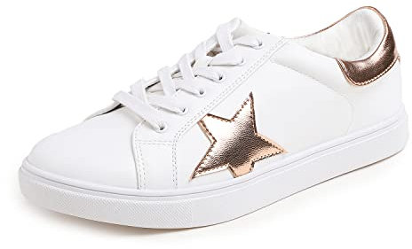 Feversole Mocassini Piatti Casual da Donna, alla Moda, con décolleté, Scarpe da Ginnastica, Taglia 3,5-7, Stella in Oro Rosa., 39 EU