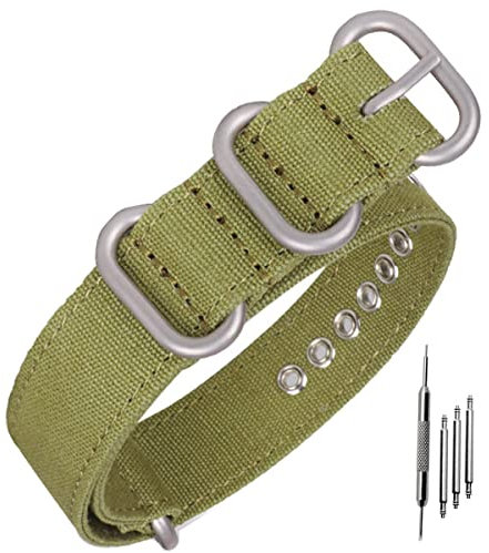 Niziruoup Uhrenarmbänder Canvas Ballistic Ersatzuhrenarmbänder für Männer Frauen Atmungsaktive Ersatzarmband 18mm 20mm 22mm 24mm 26mm mit Edelstahl Metall Schließe,Ersatzband Uhr,Armee grün