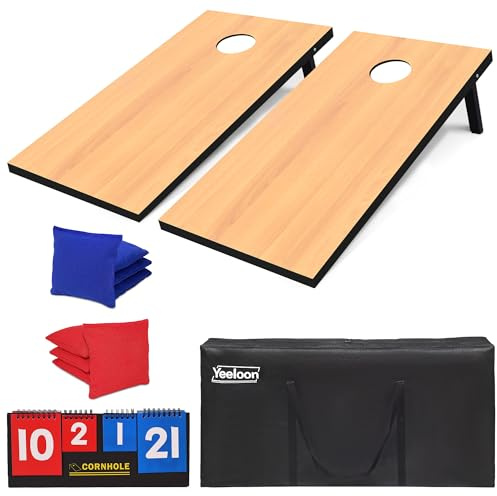 Set di cornhole, dimensioni regolamentari Cornhole Boards con 8 pouf e custodia per il trasporto, 1,2 m x 0,6 m, foro di mais per gioco all'aperto, per adulti attività all'aperto (naturale)