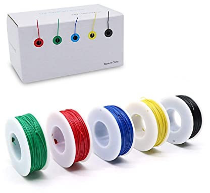 Treedix 26AWG Solid Core Tinned Copper Electric Wire, 5 Colors, 59ft/Color (5 Rolls)