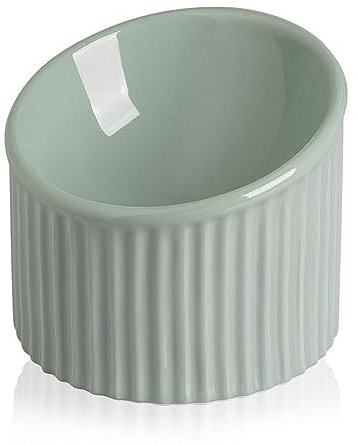 Sweejar Home Ceramic Raised Cat Bowl, Elevated Cat Food Bowl, Tilted Shallow Cat Feeding Bowls, Protect the Spine, Avoid Curling Up to Eat and Vomiting, Stress Free, 350ml(Light green)