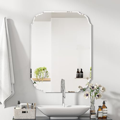 GOAND Silberner Wandspiegel mit abgeschrägten Kanten, rahmenloser Spiegel für Badezimmer, Schminktisch, Schlafzimmer, rechteckiger Spiegel (50,8 x 71,1 cm)