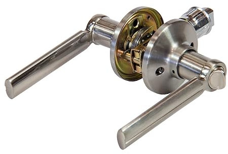 Mystatic Static Caravan Interior Door Handle Oval Design with Privacy Lock Satin Nickel