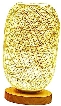 OSALADI Led Lichter Rattanlicht Nachtlicht Für Schlafzimmer Kugellampe Kugelleuchten Aus Rattan Kugellichter Lampe Mit Holzsockel Tischlampe Dimmbar