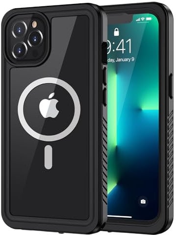 Lanhiem iPhone 13 Pro Magnetic Case, Waterproof Dustproof Shockproof Case with Built-in Screen Protector Compatible with Magsafe, Full Body Protective Cover for iPhone 13 Pro 6.1 inch -Black