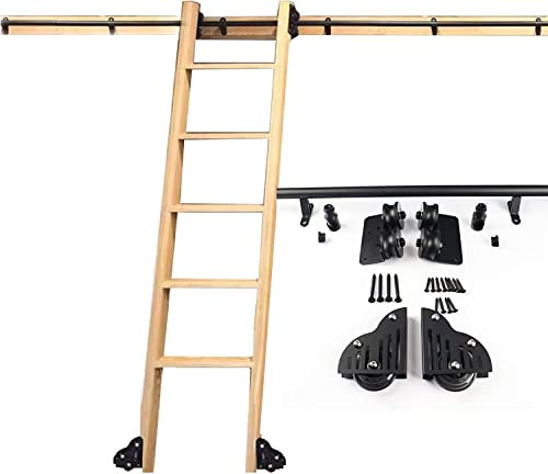 Langlebiges Schiebeleiter-Set, rollende Bibliotheksleiter, Schienenschiene | Rollleitern für Bücherregale, Lager, Bar, Schrank-Set, mobile Leiter-Hardware-Kit, Kohlenstoffstahl (ohne Leiter) (Größe: 6