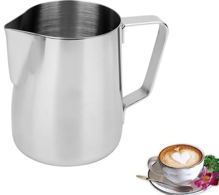LATRAT Coffee Barista Pot à lait en acier inoxydable, parfait pour la fabrication de mousse de lait, carafe universelle, pour cappuccino et latté, non couvert, 350 ml