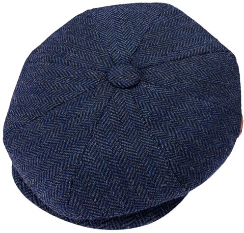 ZRWASKA® Flache Herrenkappe, Größe 8, Bäckermütze, Wollmütze, Gatsby-Tweed-Wollstoff, Newsboy-Stil, Bäckerhut im Stil der 1920er-Jahre, einfarbig, Fischgrätenmuster, Größe S-XXL, Fischgrätenblau, 60