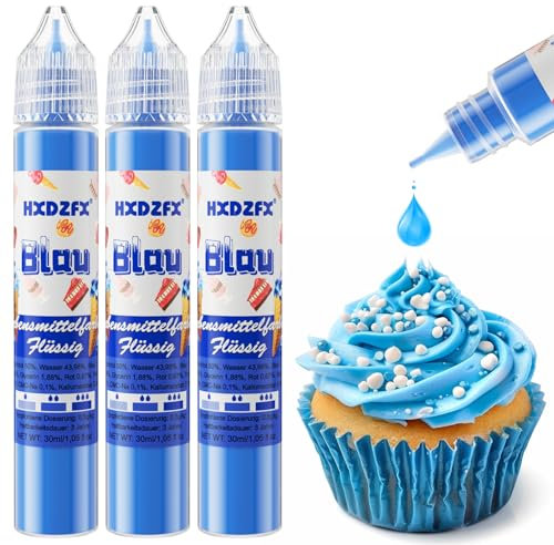 Lebensmittelfarbe - Lebensmittelfarbe Flüssig, Hochkonzentrierte Food Coloring, Flüssige Lebensmittel Farben für Backen, Tortendeko, Kekse, Macaron, Ostereier, Teig - 3 × 30ml (Blau)