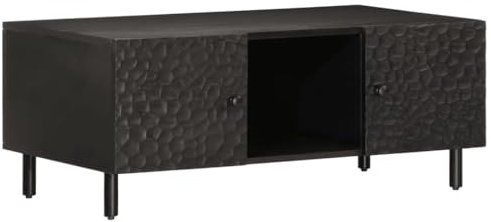 vidaXL Couchtisch, Beistelltisch mit Stauraum Tür Eisenbeine, Teetisch für Wohnzimmer, Sofatisch, Modern, Schwarz Massivholz Mango