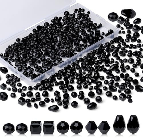XIANNVXI Schwarz Glasperlen zum Auffädeln, Bastelperlen Set 4/6/8 mm Perlen zum Auffädeln, 800 Stück Glasperlen für Armbänder Halsketten Ohrringe Basteln DIY Schmuckherstellung (Schwarz Perlen)