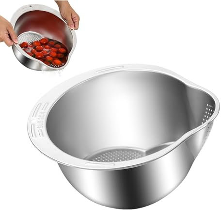 Reis-Waschschüssel, Reisreiniger, feinmaschige Siebschüssel, Edelstahl-Waschsieb für die Reinigung von Gemüse, großes Fassungsvermögen, Lebensmittelabtropfgestell mit Seitenfilternetz, mikroporöse