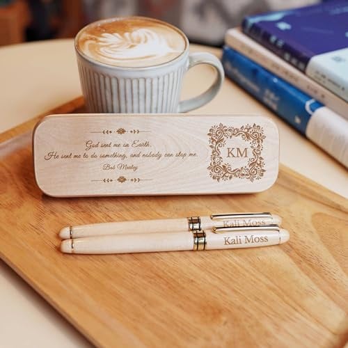 Custom Engraved Wood Pen Set, Fountain Pen and Gel Pen Set With Wooden Gift Box, Executive Pen and Box With Free Personalization (Antique)