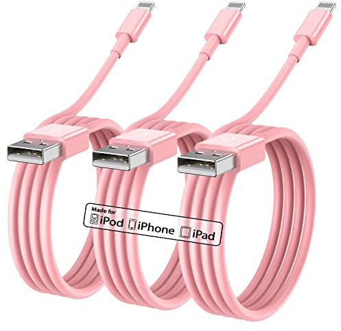 Apple MFi Certified iPhone Lightning to USB Cable - 3Pack, 1Meter, Fast Charging for iPhone 13/12/11 Pro/11/XS MAX/XR/8/7/6s/6/5S/SE iPad - Original Pink