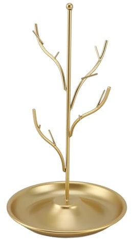 ZHDOKA Baumständer Zum Aufhängen von Schmuck, Metallzweigform, Schmuckaufbewahrungsturm, Ausstellungsständer, Abnehmbarer Schreibtisch-Schmuck-Organizer mit Sockel für Ringe, Ohrringe,(Gold)