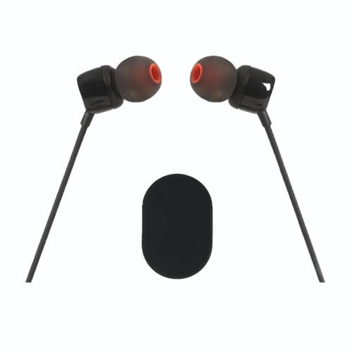 Tune 110 Wired in-Ear Headphones - Black, with Black Velvet Storage Pouch for JBL Tune 110 - iPhones and Android Devices with 3.5MM Port