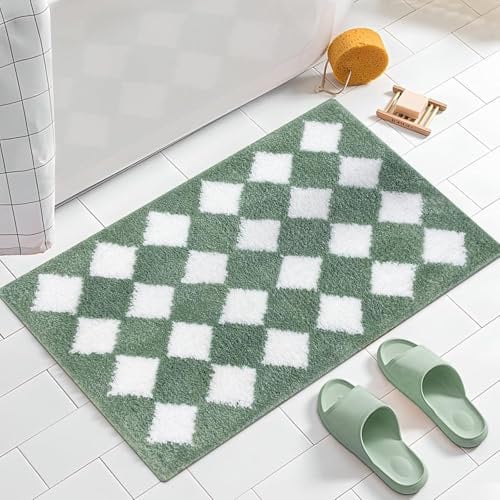 AIBIIN Soft Non-Slip Bath Floor Mat,Super Absorbent Microfiber,Washable,Green,50x80cm