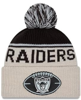 New Era Las Vegas Raiders NFL 2024 Sideline Historic Sport Knit Beige Schwarz Bommelmütze - One-Size