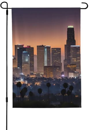 SSGVLPTO Doppelseitige Flagge mit Skyline von Los Angeles, dekorative Flaggen für den Außenbereich, Hofflaggen