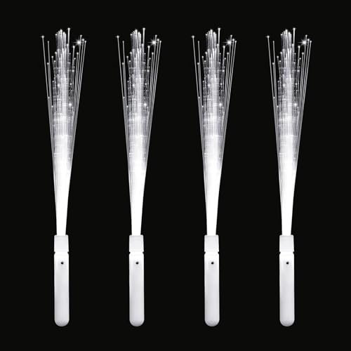 Doukesh Lampe à Fibre Optique à Blanc,Bâton Lumineux LED Mariage,Baguettes Lumineuses à Fibre Optique,Bâton Lumineux en Fibre pour Mariage,Concert,Anniversaire,Noël Fête,4 Pièces