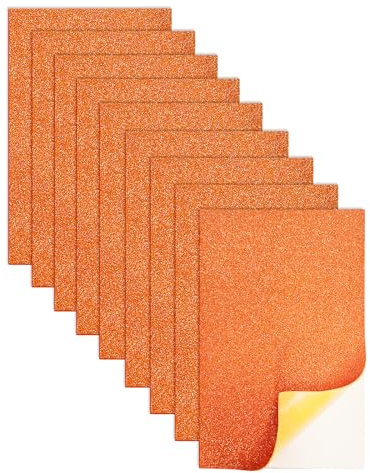 Jtnohx Glitter Foam Sheets with Self Adhesive, Sticky Eva Foam Sheets for Crafts, Adhesive Eva Board, 9 Pcs 17.78×28.7cm Glitter Square Material for Art Projects(Orange Colour)