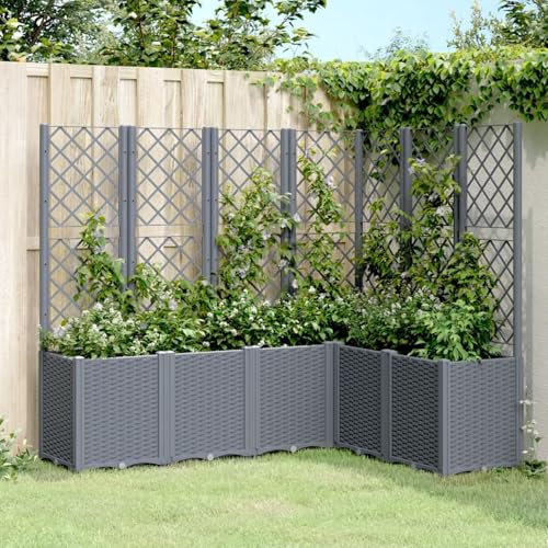 qohoio Jardinière avec Treillis Gris 160x120x140 cm PP Jardiniere sur Pieds,Bac avec Treillis,Jardiniere Terrasse