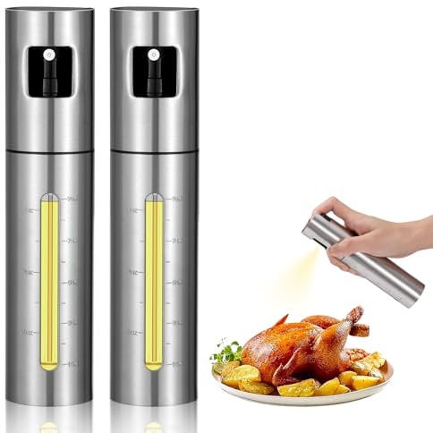 ZLLkeji Spruzzatore Olio Acciaio Inossidabile Oil Spray Bottle 100ml Nebulizzatore Olio Oliva Controllo Dell'Olio Nebulizzatore Olio Con Scala per Cucinare Grigliare Insalata 2 Pezzi