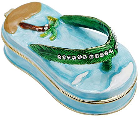 Handbemalte Emaille-Flip-Flops-Schmuckkästchen, aufklappbarer Schmuck-Organizer, einzigartige Heimdekoration, Andenken, Sammlerstück, personalisierte handgefertigte Dekoration, Ornament, Geschenke