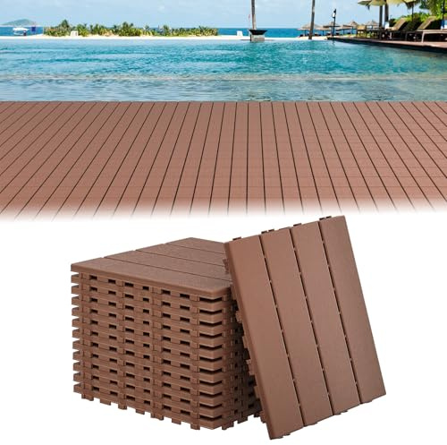 UISEBRT Terrassenfliesen Balkonfliesen mit Aussehen der Holzmaserung, Klickfliesen Terrasse für Balkon Garten, Wetterfeste Platten mit Drainagefunktion, 30x30 cm - Braun(55 Stück=5㎡)