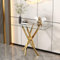 GOLDFAN Tempered Glass Console Table with Golden Chrome Legs, Modern Narrow Console Table Sofa End Table for Hallway, Foyer and Living Room, 100cm