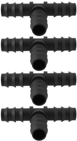 Briny River Lot de 4pcs Raccords de Tuyau en T en Plastique pour Tuyau d'arrosage Goutte à Goutte Connecteur Cannelé de Jardin pour Système Goutte à Goutte de 16mm Noir