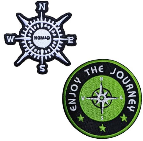 Sunshine Patch 2 PCS Enjoy The Journey Embroidered Iron On Patch Compass Biker Vest Fabric Badge
