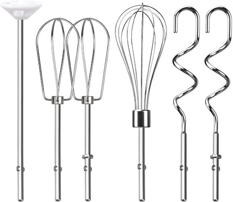 Lot de 6 batteurs pour mélangeur à main, fouet, crochets à pâte et tige de mélange de liquide, accessoires de mixage à main en acier inoxydable compatibles avec les batteurs à main Kitchenaid KHM3