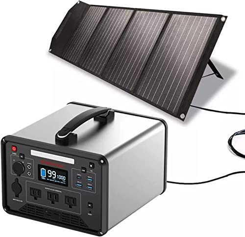 HTDRE Stazione di Alimentazione Portatile con Pannello Solare da 200 W, Kit generatore Solare da 1000 W per Computer, Fotocamera, Tablet, Vari elettrodomestici e Backup da Viaggio all'aperto