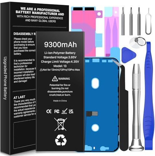 Wavypo Battery for iPhone 13, 9300mAh New Version Upgraded High Capacity Battery Replacement for iPhone 13 (A2482 A2631 A2633 A2634 A2635) with Full Repair Tools