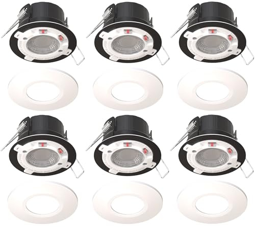 Bright Source All in One Switchable Wattage 6W/8W Integrated LED Spot Downlight, TRIAC Dimmable, Switchable Colour 2700K 3000K 4000K 6000K, White Bezel, IP65, IK07, Fire Rated, 6 Pack