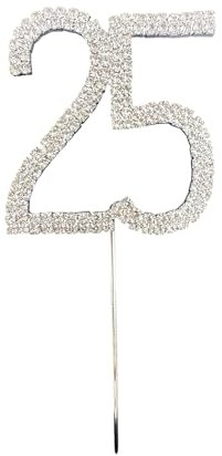 World Of Sparkles 25 Clear Crystal Diamante Rhinestone 25th Number Cake Topper 4.5cm Silver Cake Pick Decorative Topper Various Size Party Decor For Birthday & Anniversary Party Supplies