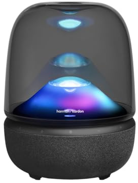 Harman Kardon Aura Studio 5 Haut-Parleur Bluetooth, Noir | Constant Sound Field, Conception à 3 Voies, Connexion Multi-Enceintes via Auracast, Jeu de Lumières, Halo Ambiant à 360°