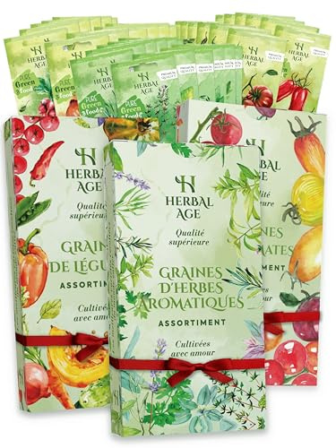 38 Variétés de Plantes Jardin – Kit 14.400 Graines Herbes Aromatiques, Légumes, Tomates: Cerises, Carottes, Persil – Idee Cadeau Pour Femme, Homme, Enfant – Jardinage Potager Interieur, Exterieur