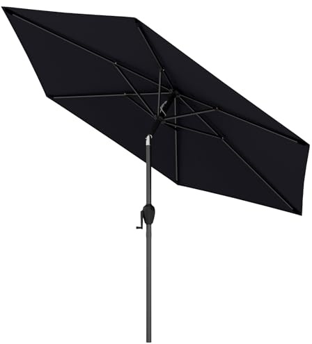 FANTASK Parasol de plage de 230 cm avec 6 baleines et manivelle, pliable des deux côtés à 35 °C, pour jardin, balcon, terrasse, noir