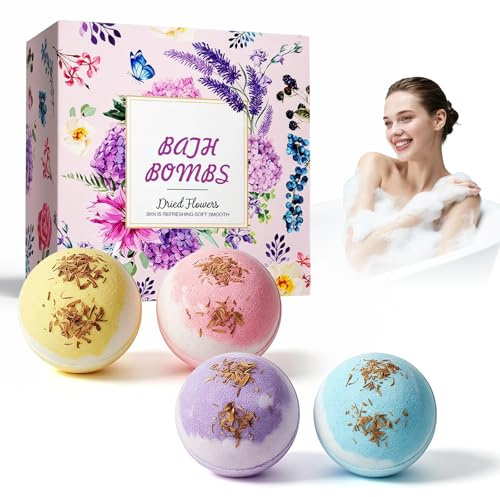 Badebomben Set 4 Stück, Badekugeln 4 x 100 g, schnell lösliche Badebomben mit 4 Düften, Bath Bomb Gift Set als Badezusatz Frauen, Geschenke für Frauen, Badekugel Set